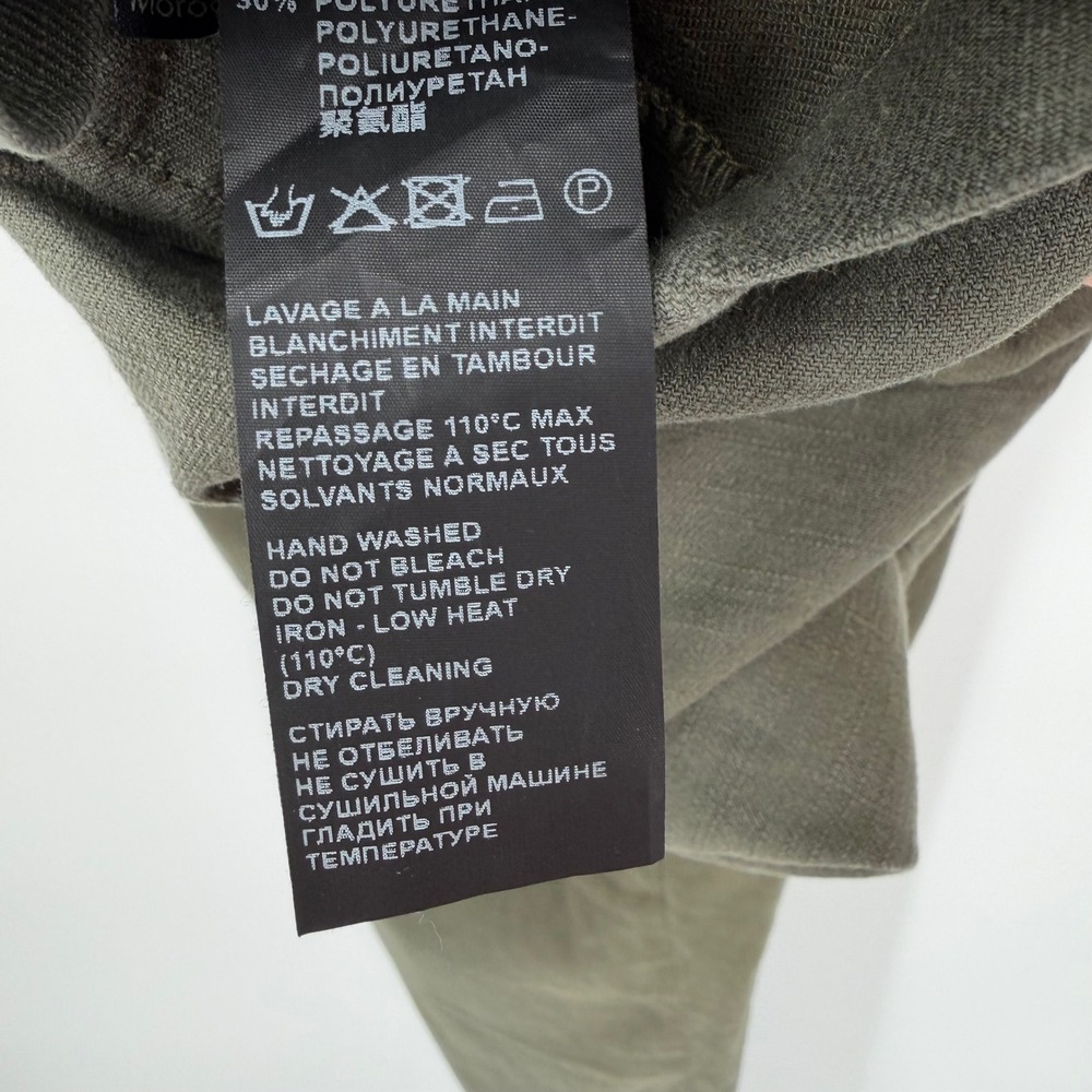 The Kooples Jeans Utility Jumpsuit Olive Green Linen Blend Belted Snap Front 2 M - Picture 5 of 16